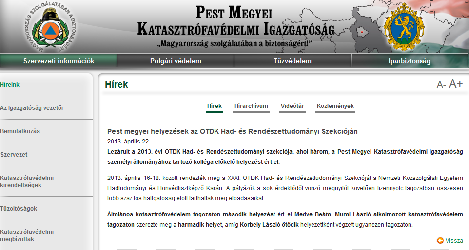 Pest megyei helyezések az OTDK Had- és Rendészettudományi Szekcióján 
